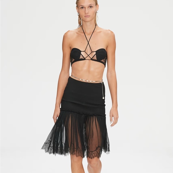 Nensi DOJAKA silk lace trimmed frilled midi skirt SS23 - Picture 1 of 8